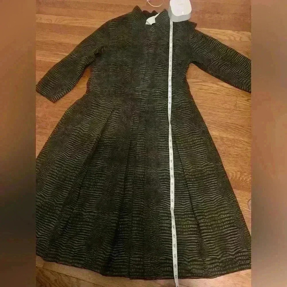 Akris Brown Black Pattern Cotton Pleated Midi Dress, Womens Size 10 - Picture 12 of 16